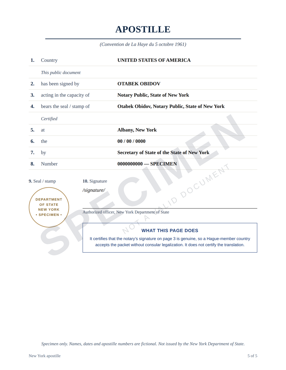 Page 5 — the New York apostille certificate